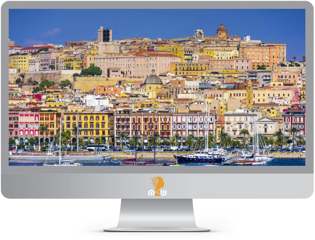Computer con Immagine di Cagliari che mostra il servizio realizzazione siti web Cagliari