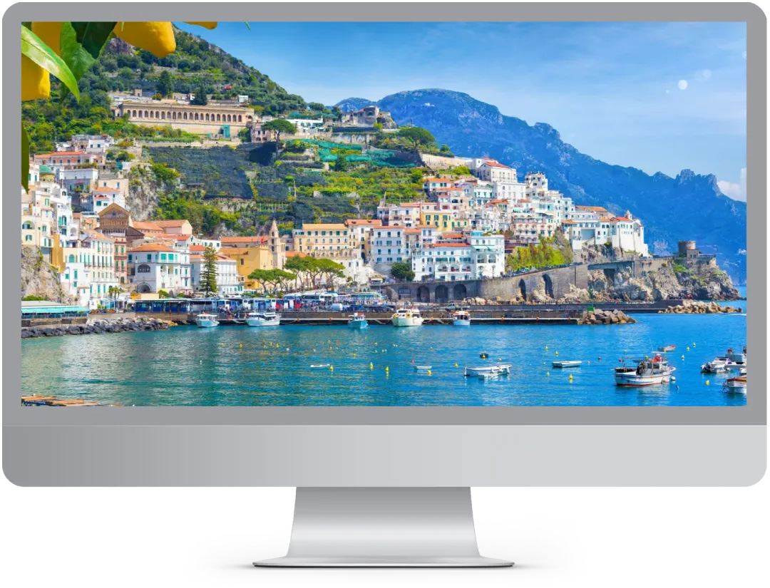 Computer con Immagine della Campania che mostra il servizio di realizzazione siti web Campania
